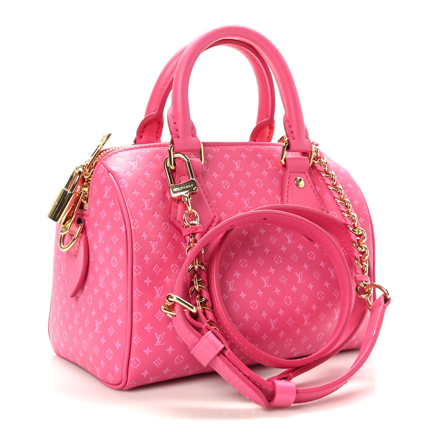 Calfskin Nanogram Embossed Speedy Bandouliere 20 Rose