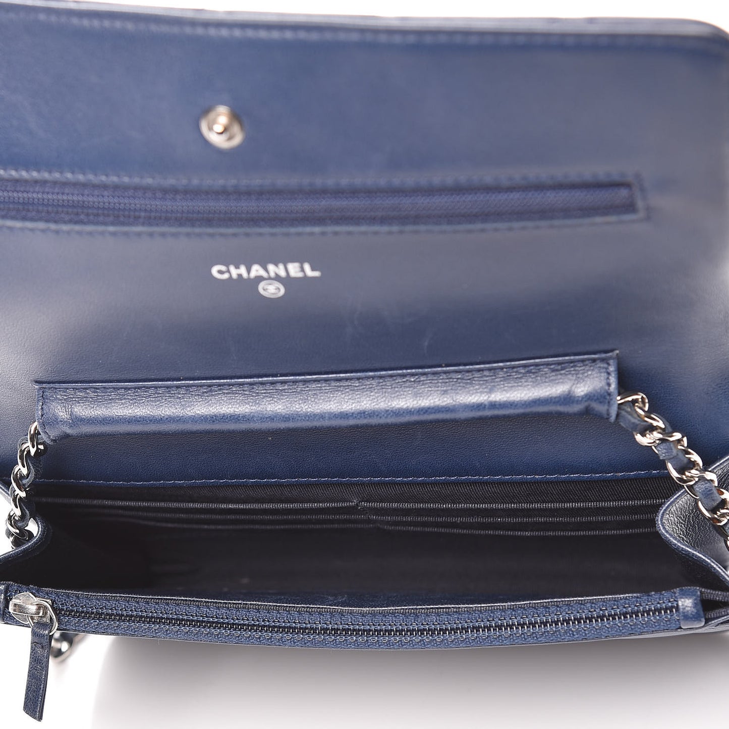 Lambskin Quilted Wallet On Chain WOC Blue