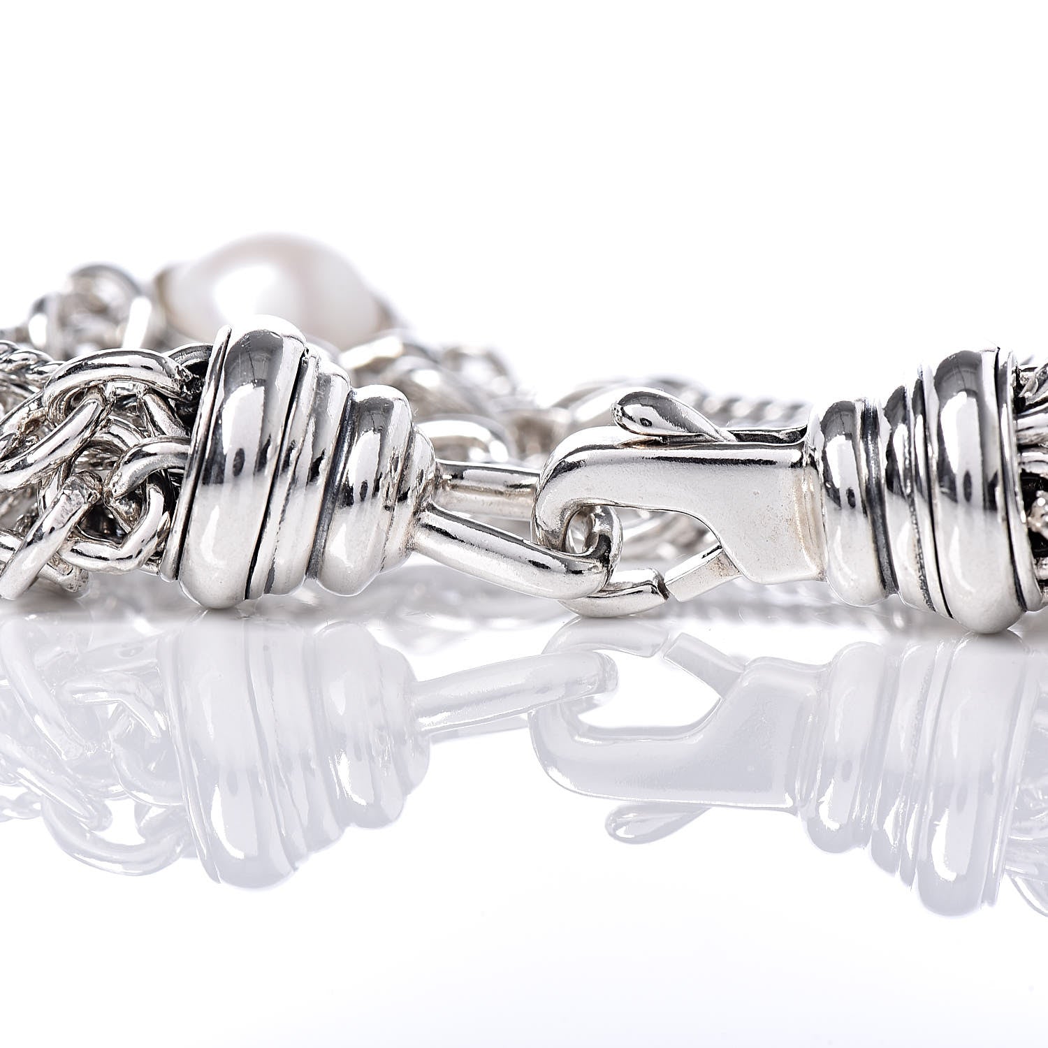 David Yurman Sterling Silver 18K Yellow Gold Pearl Four Row Figaro Bracelet 5 of 5