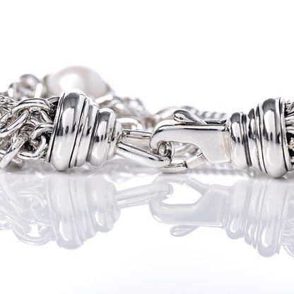 David Yurman Sterling Silver 18K Yellow Gold Pearl Four Row Figaro Bracelet 5 of 5