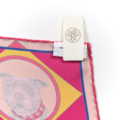 Hermes Silk Carre Wash Colliers de Chiens Scarf 90 Rose Bleu Jaune 3 of 10
