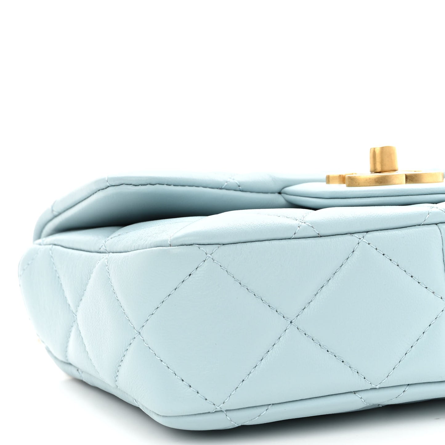 Lambskin Enamel Quilted Mini Pending CC Square Flap Light Blue