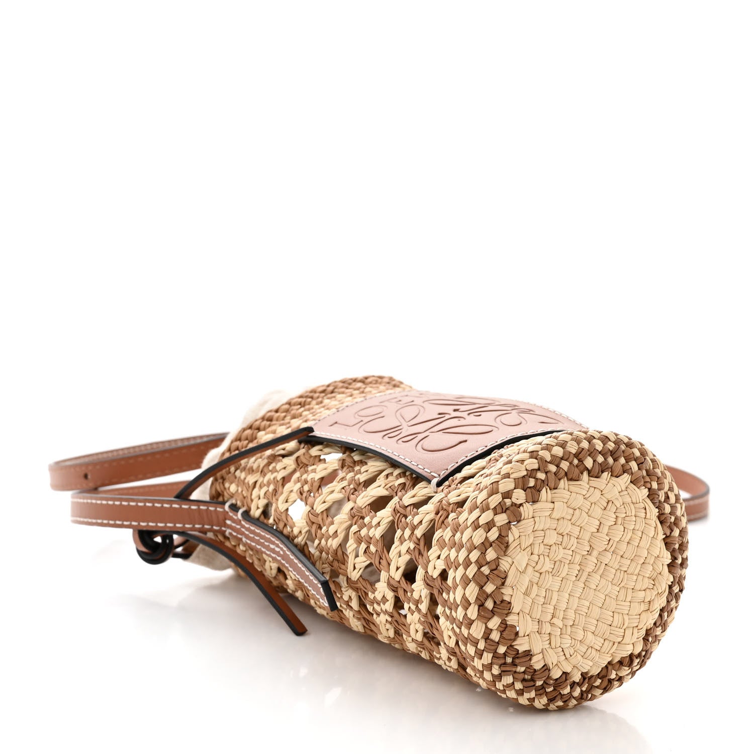 Loewe Calfskin Raffia Paula's Ibiza Pocket Bucket Bag Natural Tan 4 of 9