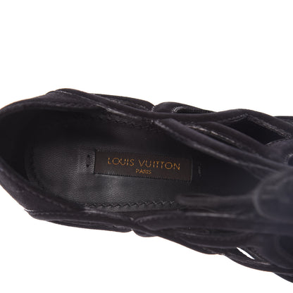 Louis Vuitton Suede Cutout Wedge Sandals 37 Black 6 of 8