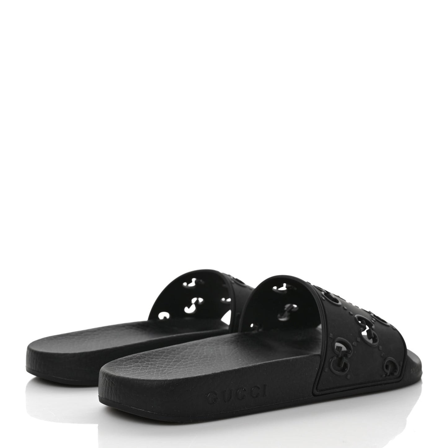 Rubber GG Monogram Perforated Womens Slide Sandals 38 Black