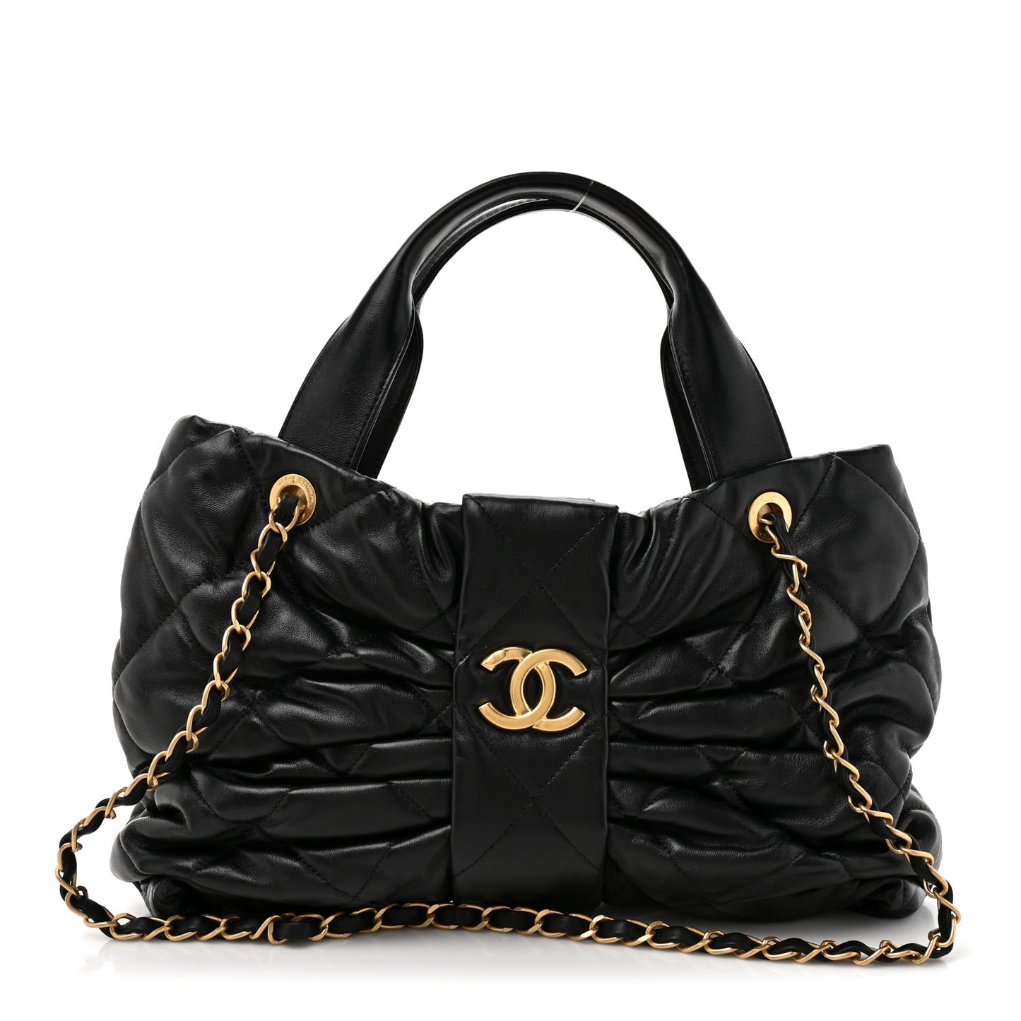 Lambskin Quilted Bow Bag Black