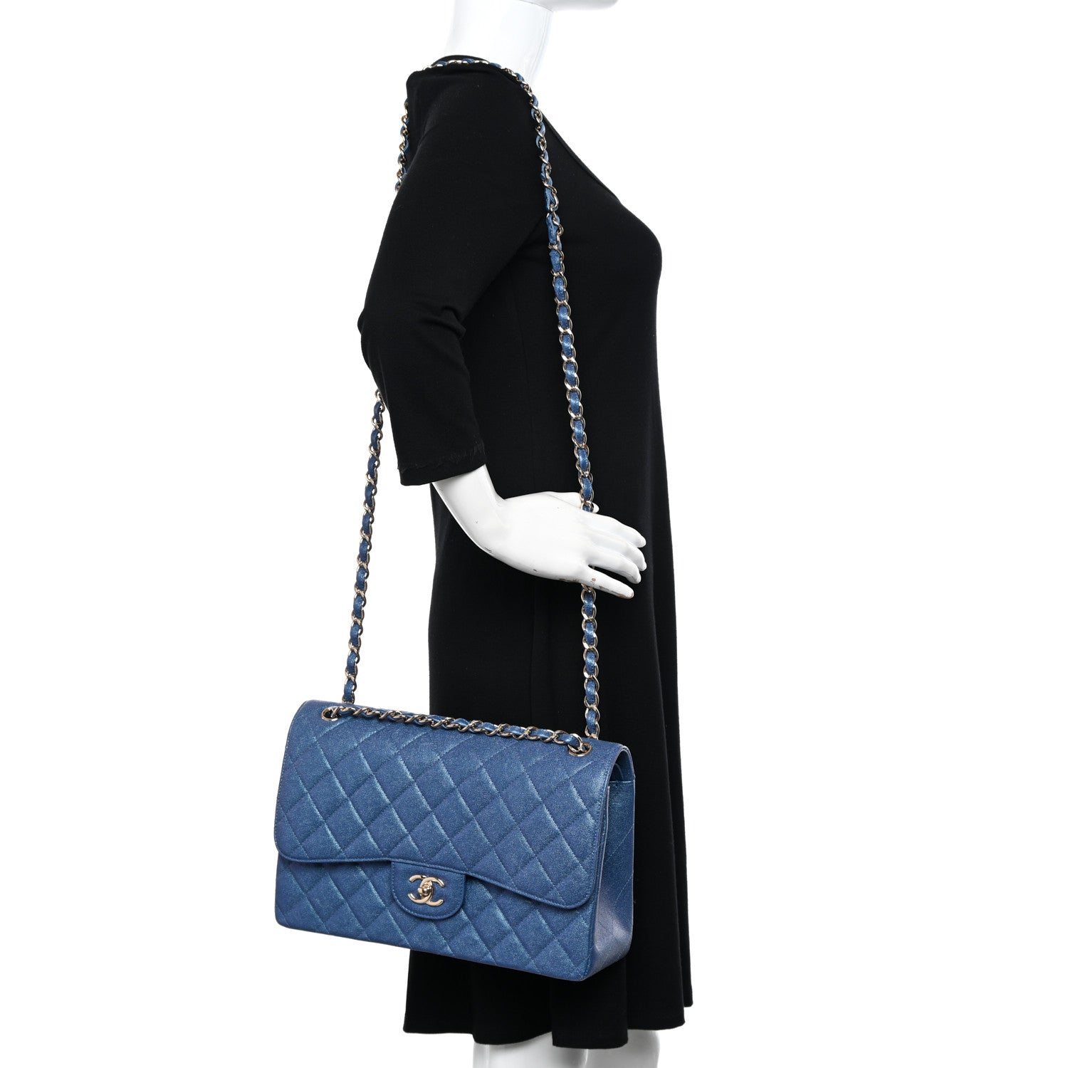 Chanel Iridescent Caviar Quilted Jumbo Double Flap Dark Blue 2 of 10