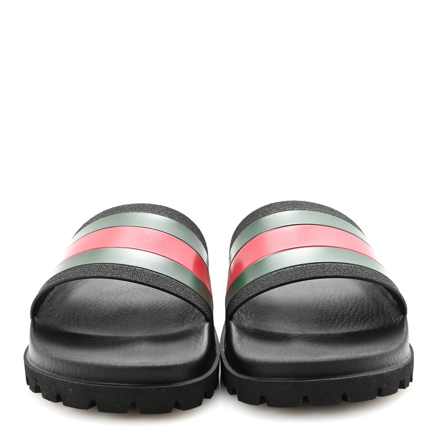 Gucci Rubber Web Mens Pool Slide Sandals 10 Black Green Red 3 of 8