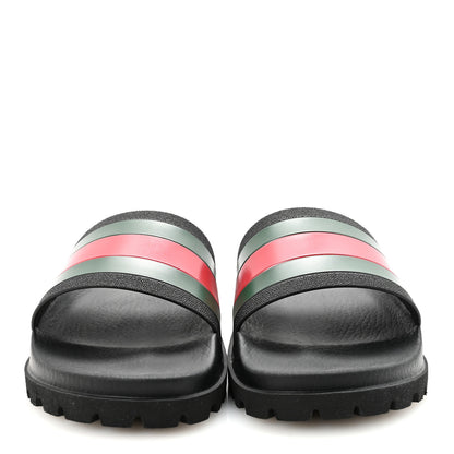 Gucci Rubber Web Mens Pool Slide Sandals 10 Black Green Red 3 of 8