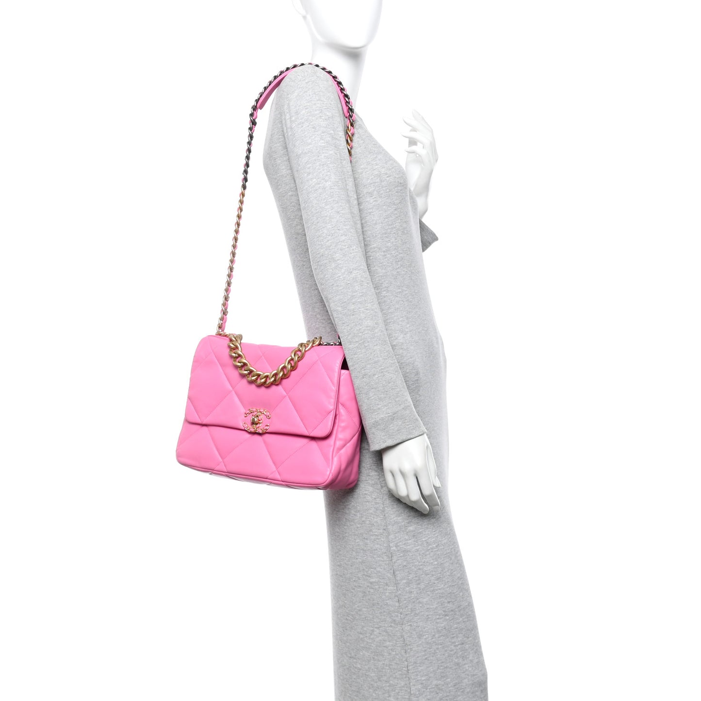 Lambskin Quilted Large Chanel 19 Flap Neon Pink