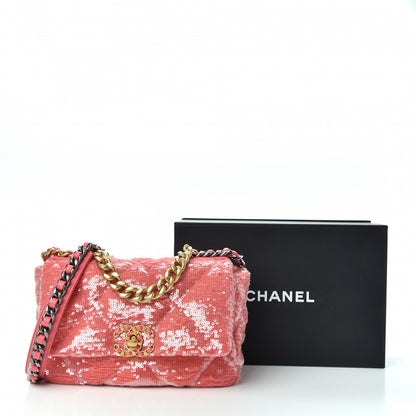Chanel Sequin Quilted Medium Chanel 19 Flap Coral 10 of 10