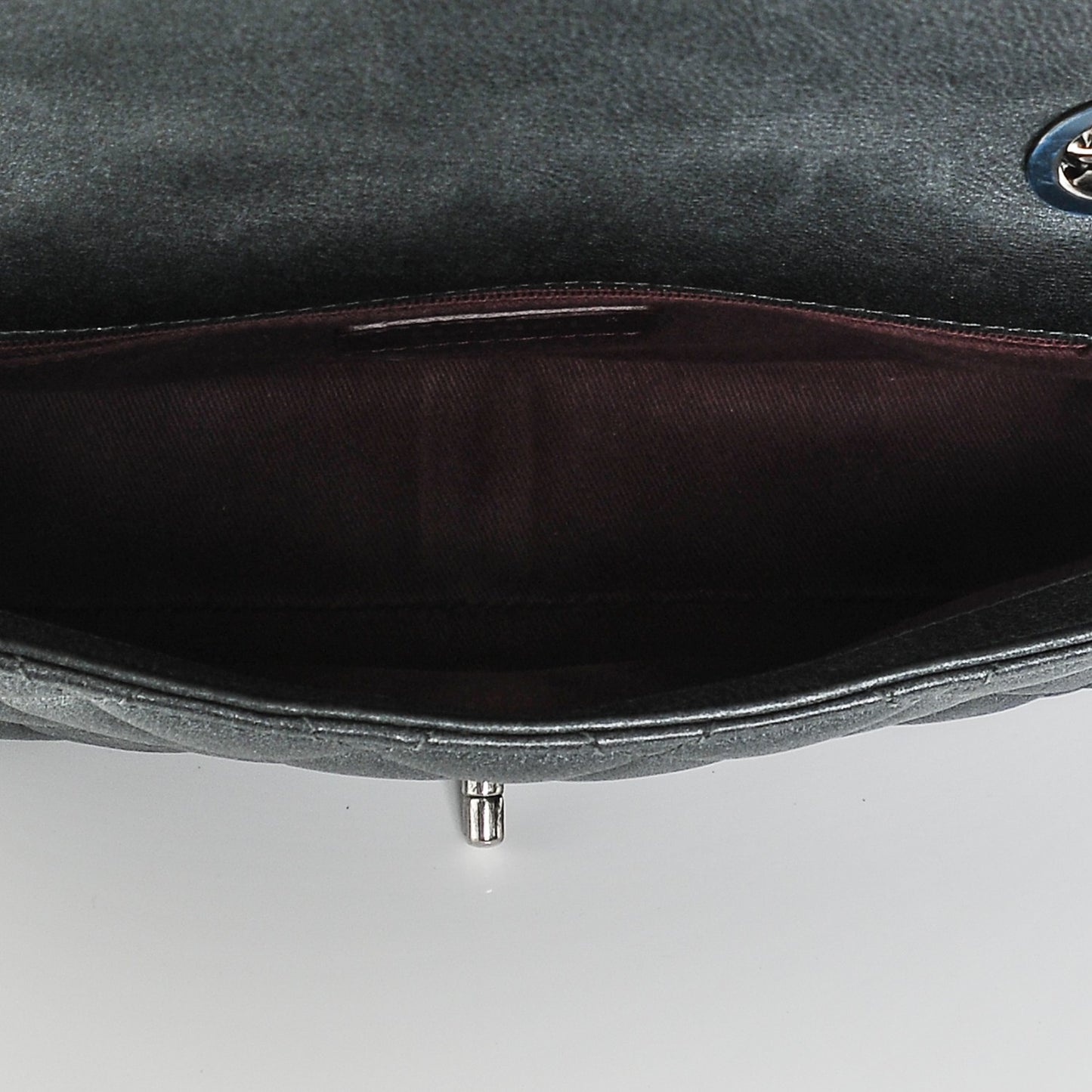 Metallic Calfskin Quilted Medium Medallion Flap Dark Silver