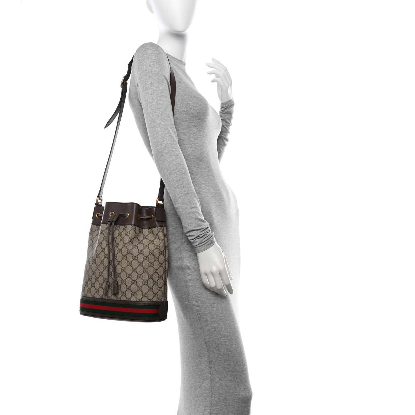 GG Supreme Monogram Web Ophidia Bucket Bag Brown