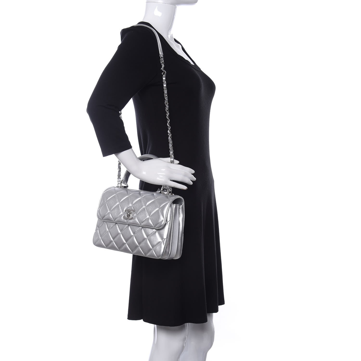 Chanel Metallic Lambskin Quilted Small Trendy CC Flap Dual Handle Bag Silver 2 of 10