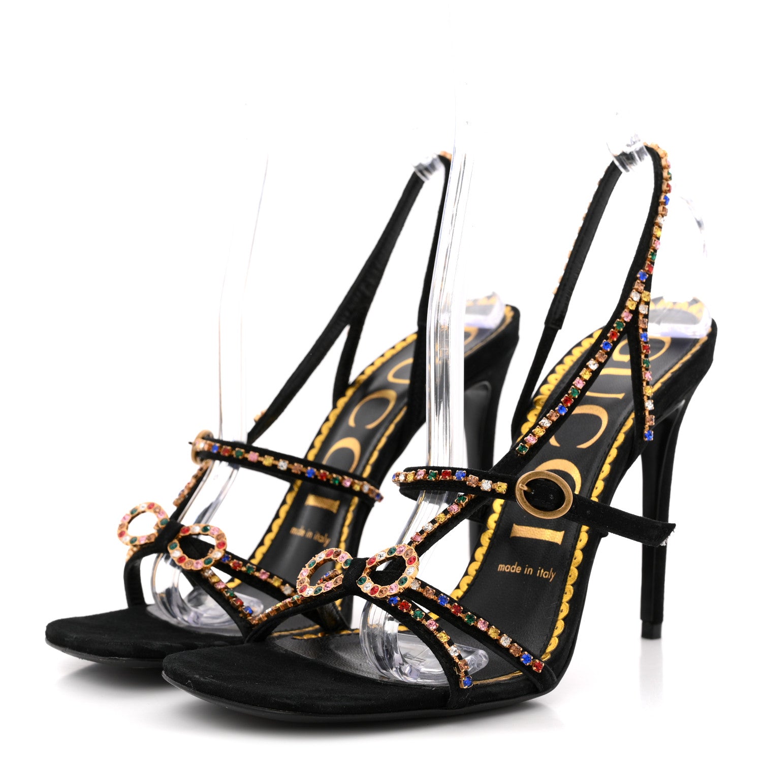 Gucci Kid Scamosciato Crystal Embellished Carmen High Heel Sandals 38 Black 4 of 9