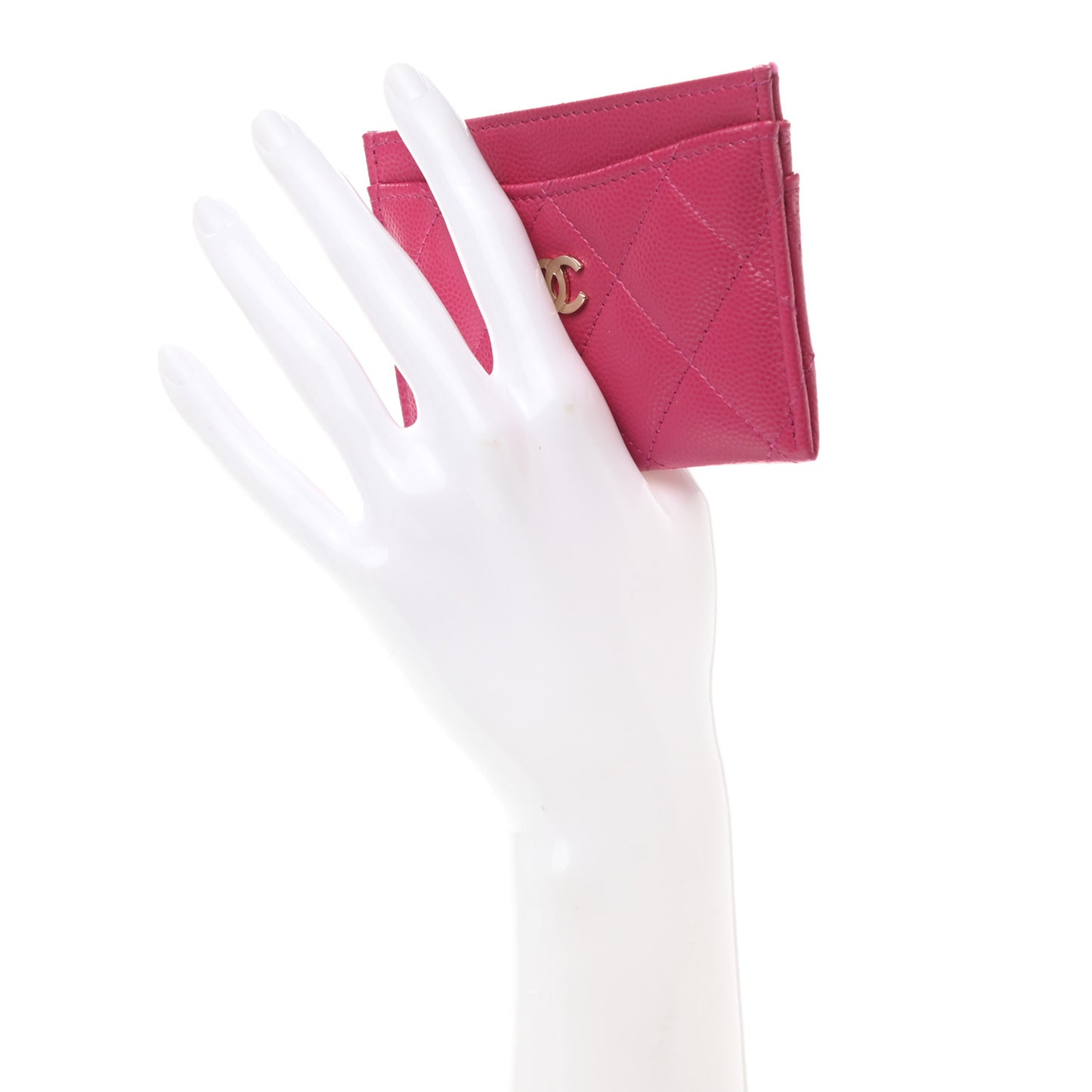 Caviar Quilted Card Holder Fuchsia