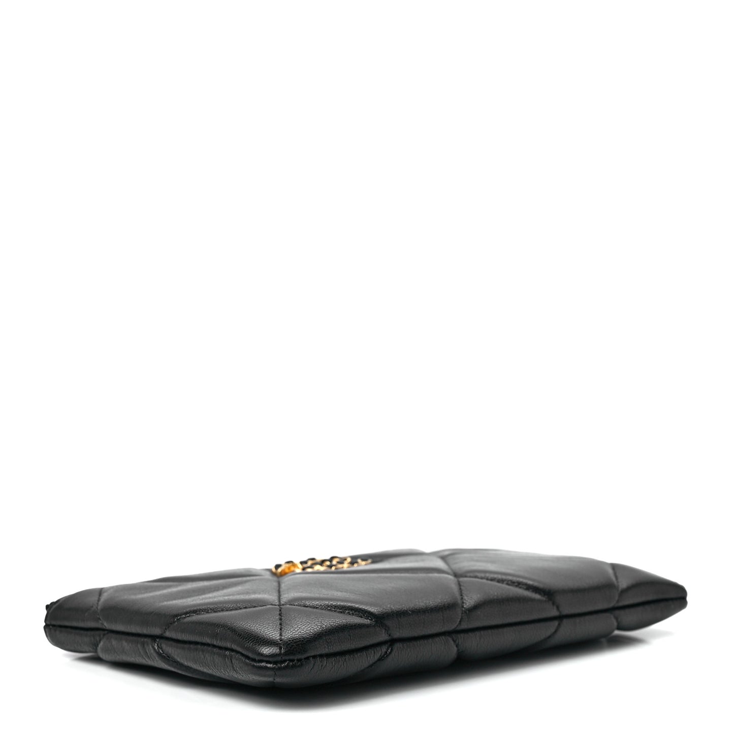 Shiny Goatskin Quilted Small Chanel 19 Pouch Black