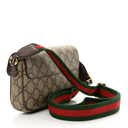 Gucci GG Supreme Monogram Textured Dollar Calfskin Web Mini Ophidia Envelope Shoulder Bag Beige Ebony 3 of 12