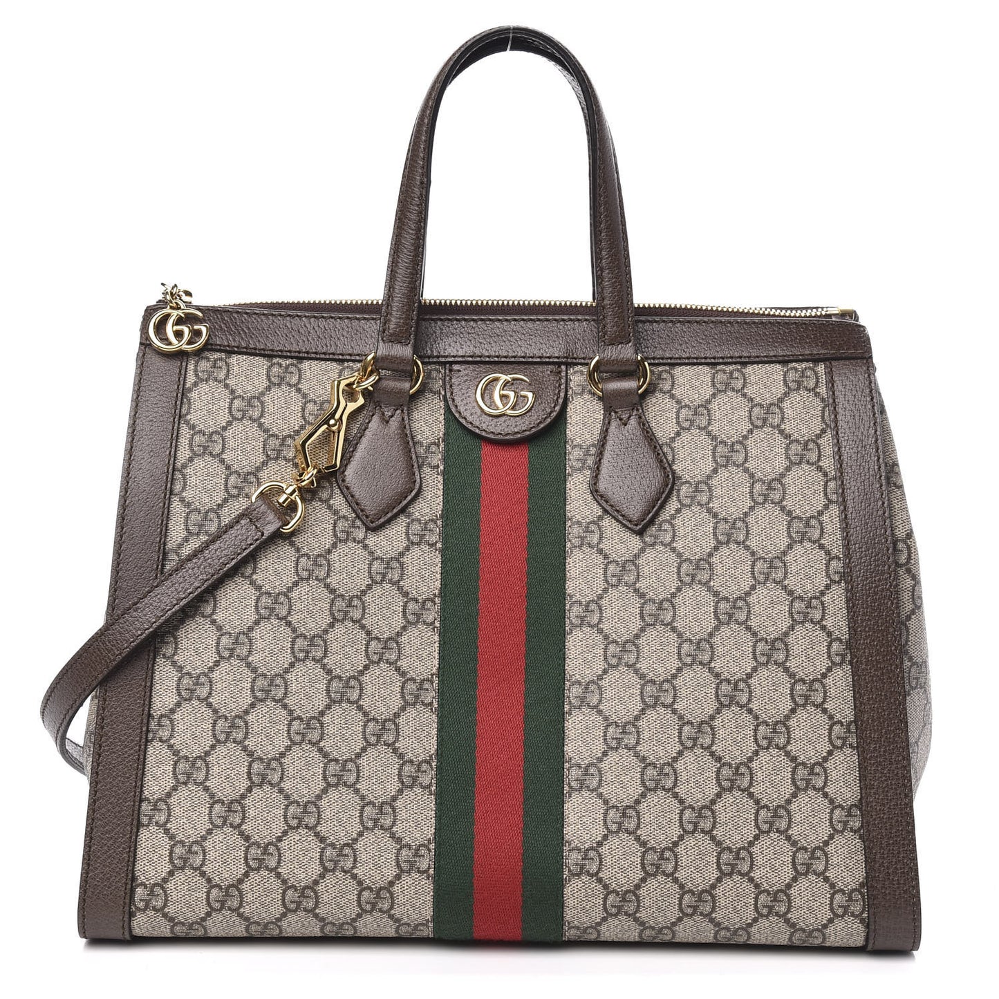 GG Supreme Monogram Web Medium Ophidia Tote Bag Brown