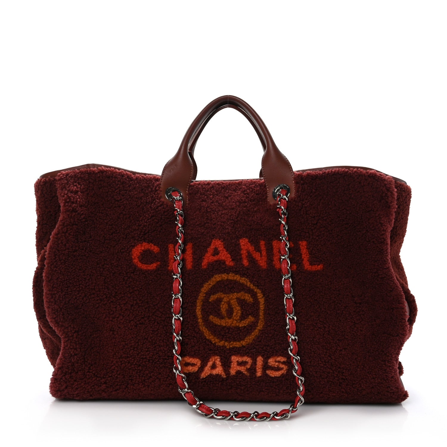 Chanel Shearling Large Deauville Tote Burgundy 1 of 9
