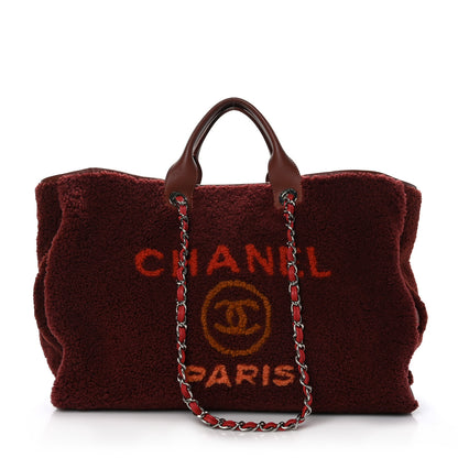 Chanel Shearling Large Deauville Tote Burgundy 1 of 9