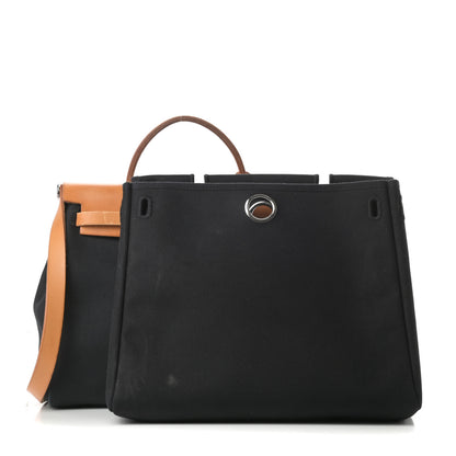 Hermes Toile Vache Calfskin Herbag PM 30 Black Natural 4 of 21