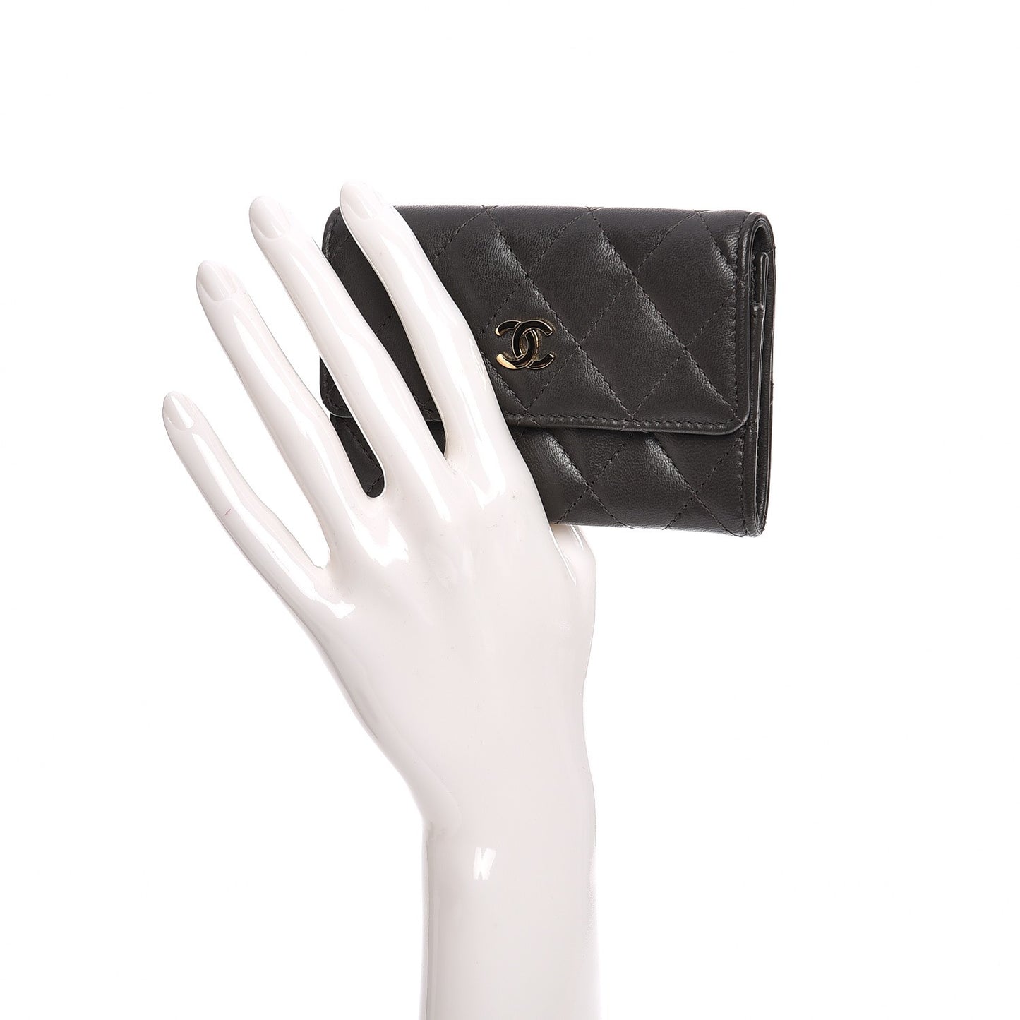 Lambskin Quilted Card Holder Grey