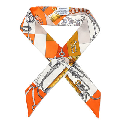 Hermes Silk Cliquetis Twilly Orange White Gold 1 of 5