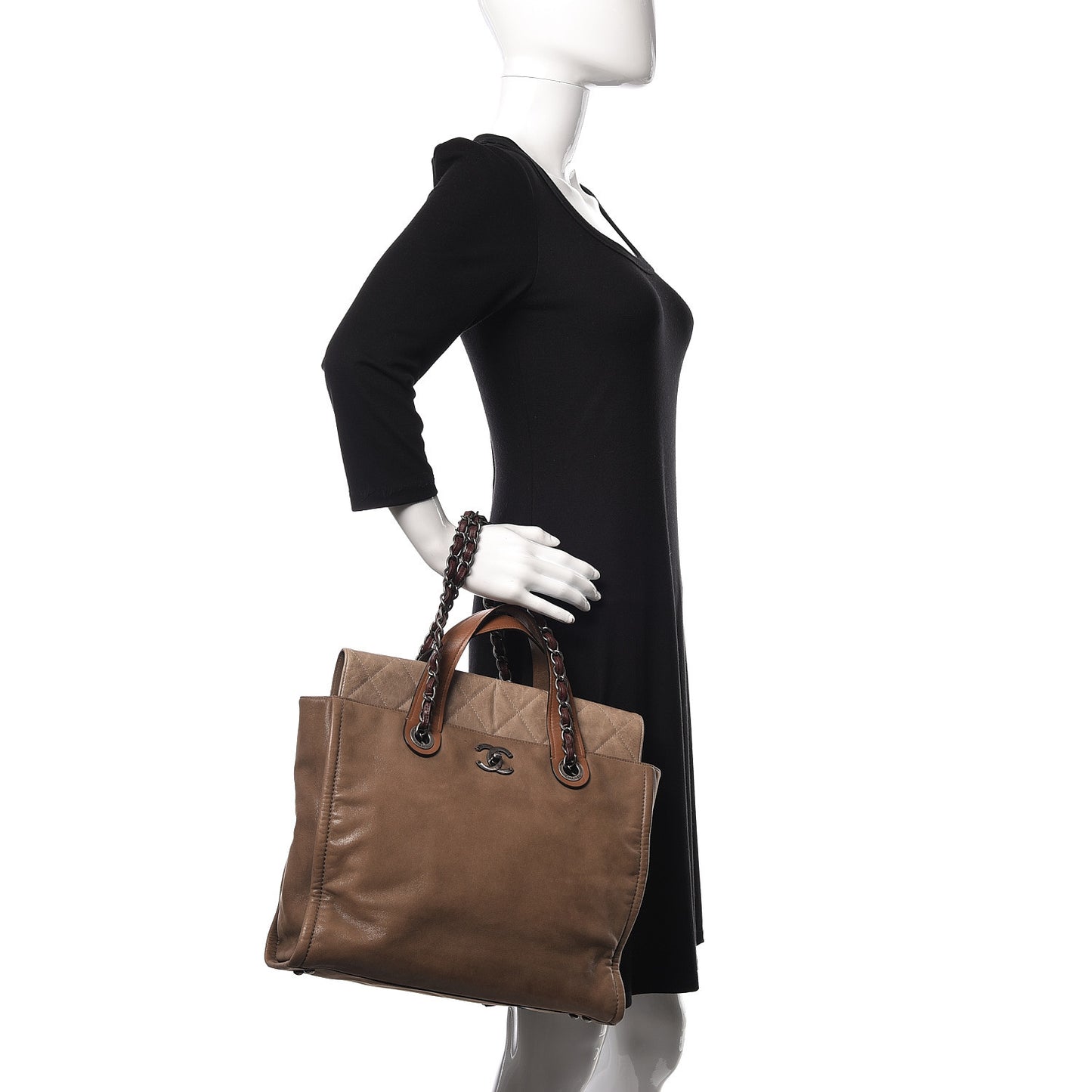 Iridescent Glazed Calfskin In The Mix Tote Kahki