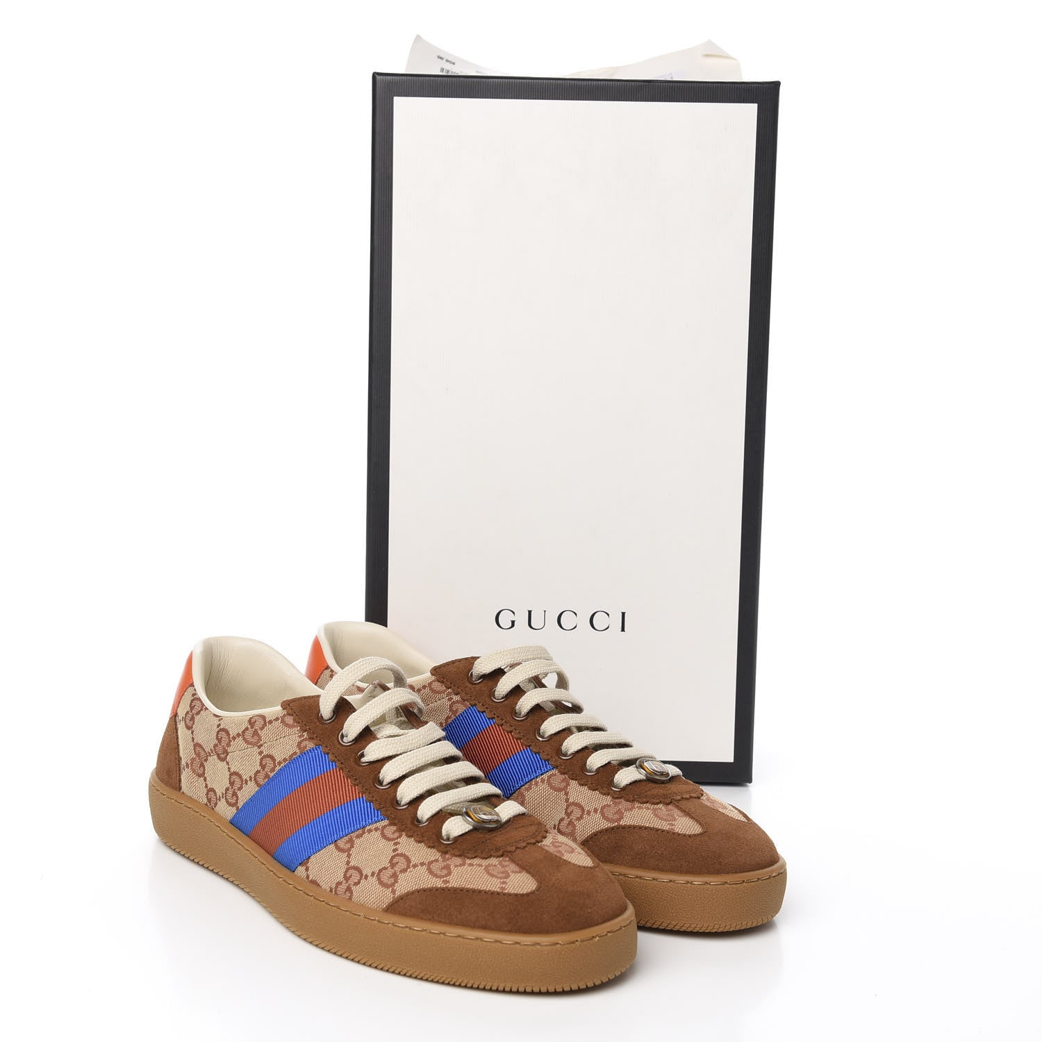 Gucci GG Monogram Suede Web Mens G74 Sneakers 8.5 Beige Ruggine Cuir 9 of 9
