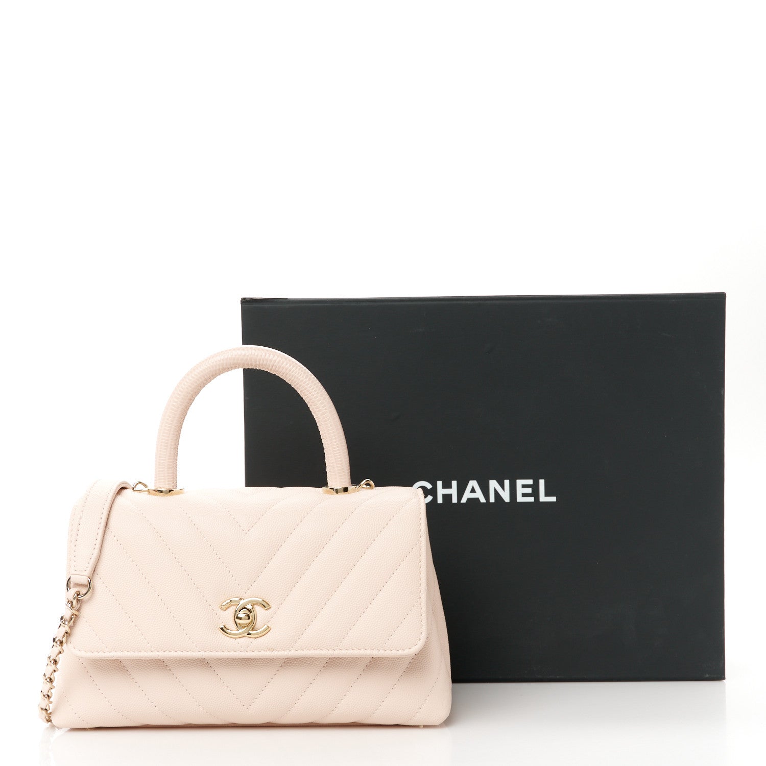 Chanel Caviar Lizard Embossed Chevron Quilted Mini Coco Handle Flap Light Pink 12 of 12
