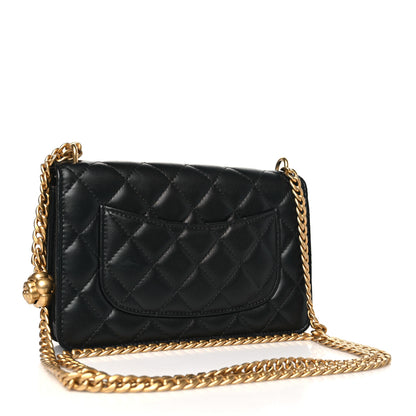 Chanel Lambskin Quilted Sweet Camellia Wallet On Chain WOC Black 3 of 13