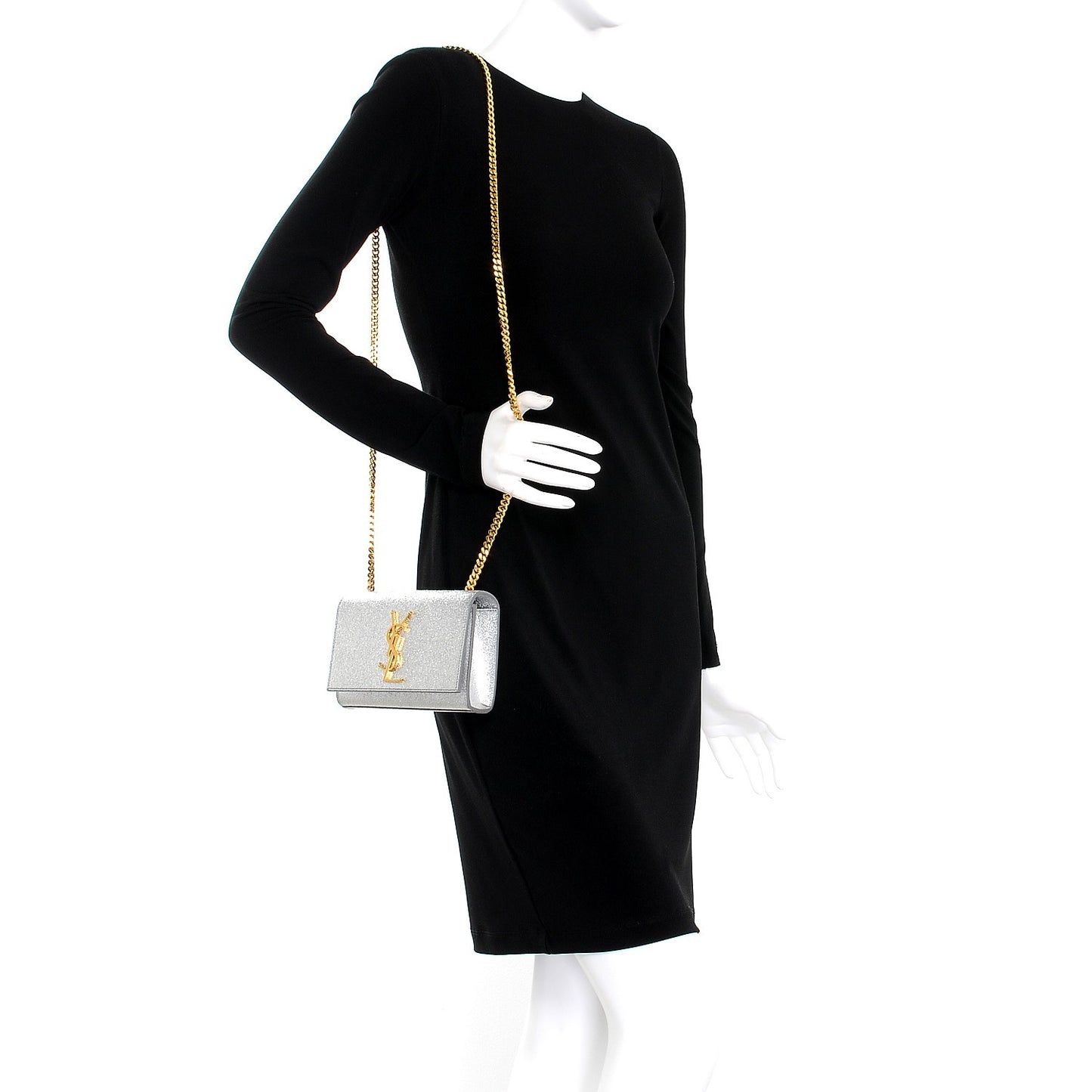 Metallic Calfskin Small Classic Monogram Kate Satchel Pale Gold
