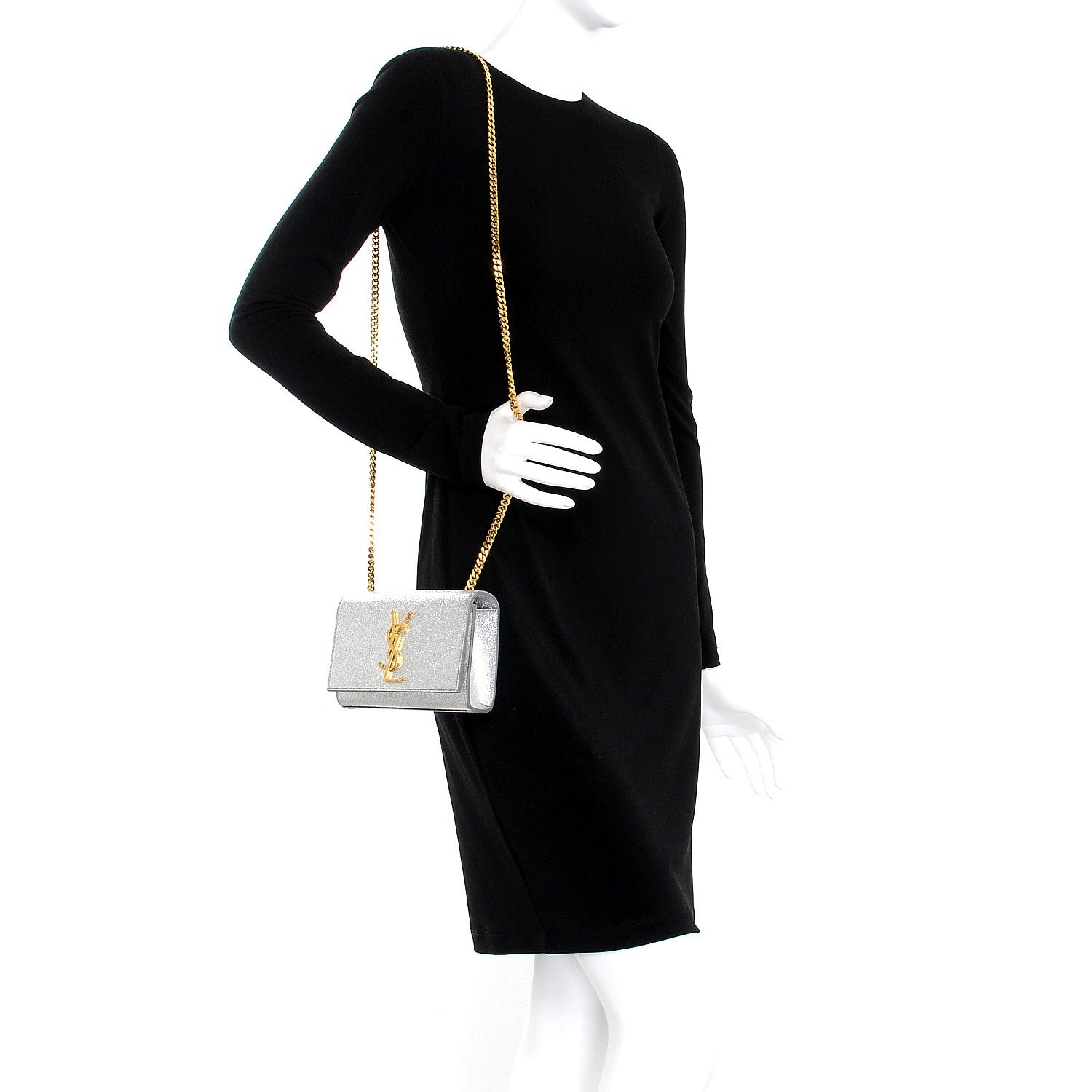 Saint Laurent Metallic Calfskin Small Classic Monogram Kate Satchel Pale Gold 2 of 6