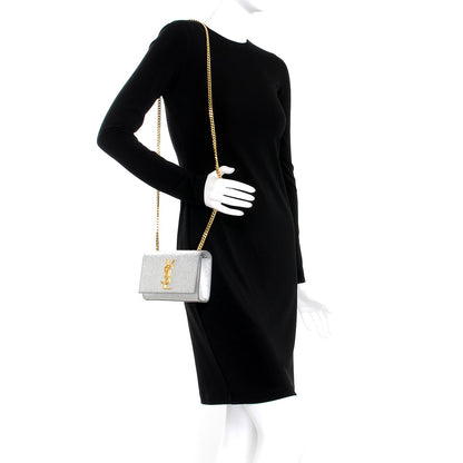 Saint Laurent Metallic Calfskin Small Classic Monogram Kate Satchel Pale Gold 2 of 6