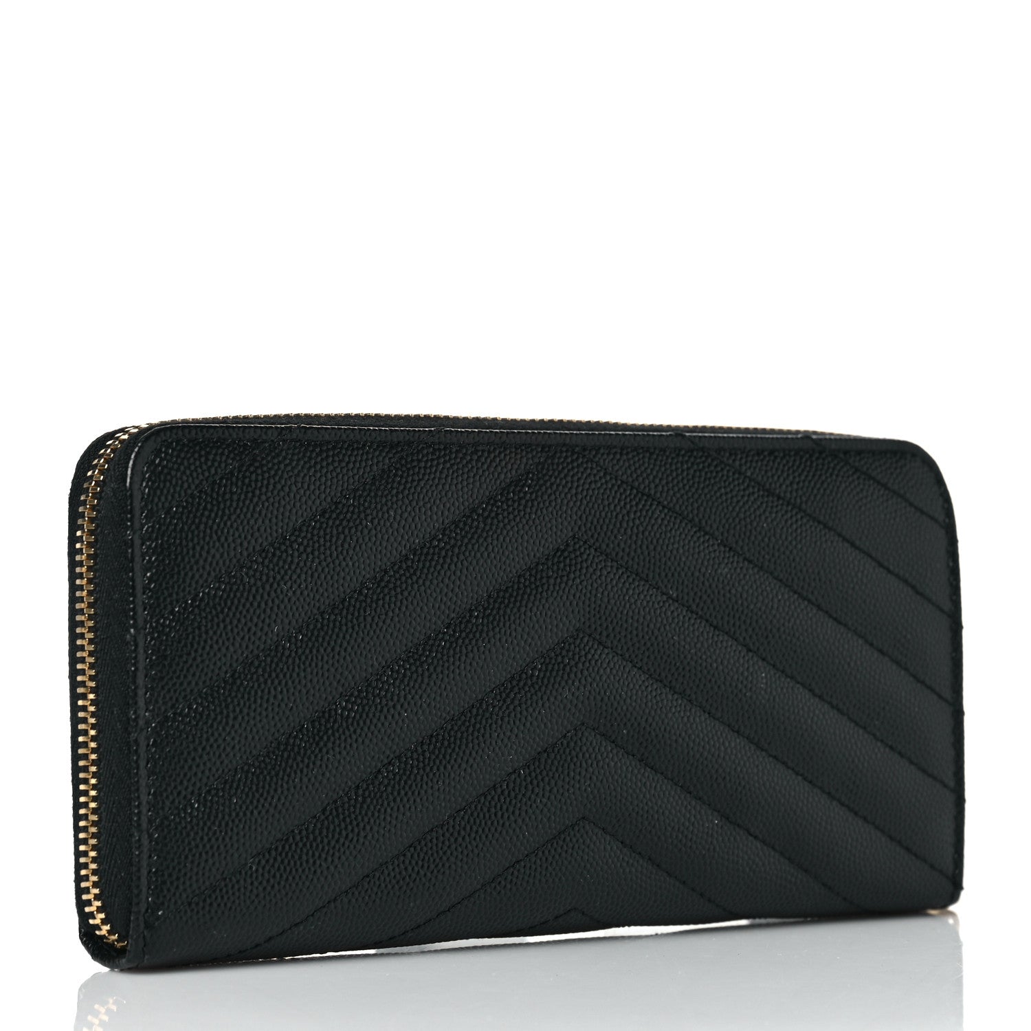 Saint Laurent Grain De Poudre Matelasse Chevron Monogram Zip Around Wallet Black 3 of 10