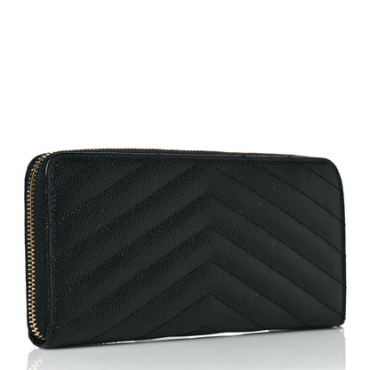 Saint Laurent Grain De Poudre Matelasse Chevron Monogram Zip Around Wallet Black 3 of 10