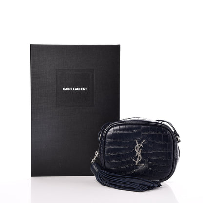 Saint Laurent Calfskin Crocodile Embossed Monogram Blogger Bag Medium Blue 9 of 9