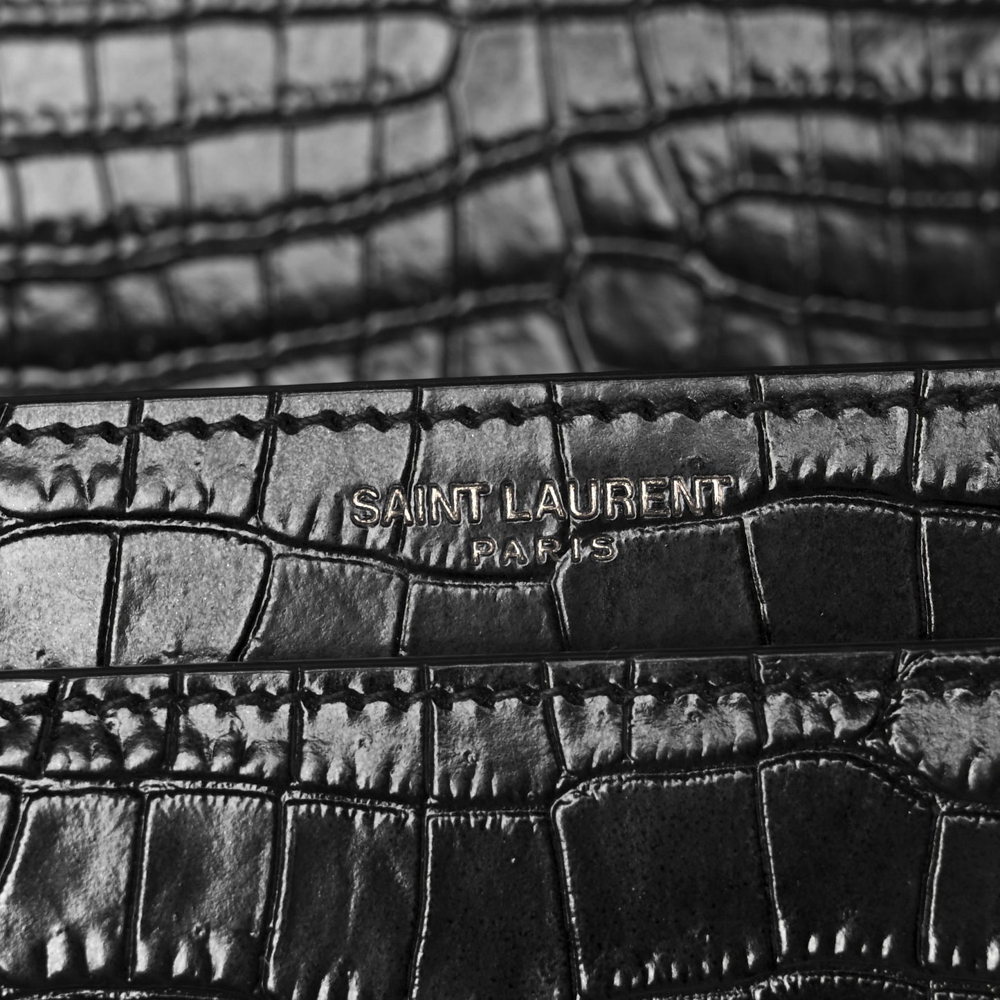 Calfskin Crocodile Embossed Medium Monochrome Monogram Sunset Black