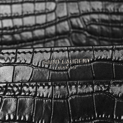 Saint Laurent Calfskin Crocodile Embossed Medium Monochrome Monogram Sunset Black 8 of 12