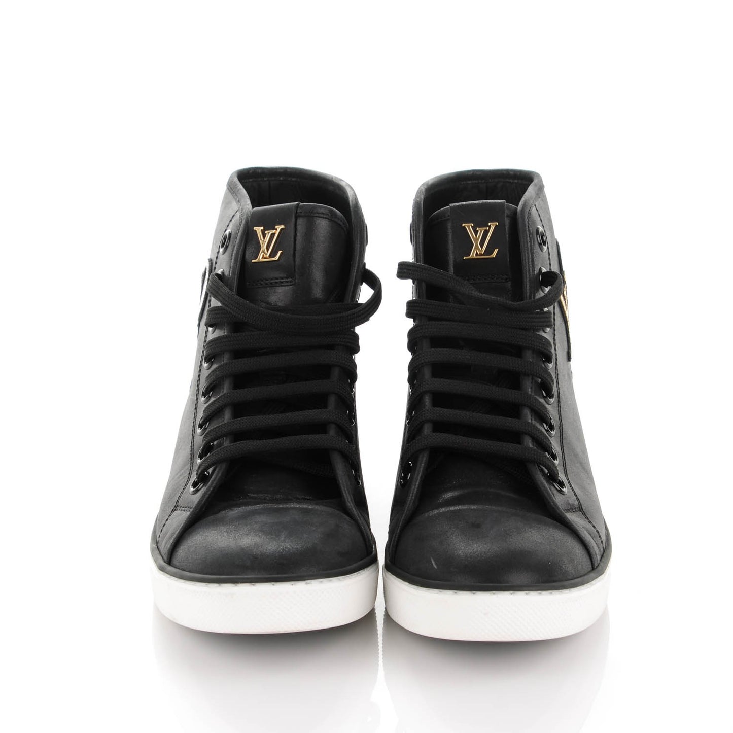 Calfskin Punchy Love Patch High Top Sneakers 38 Black