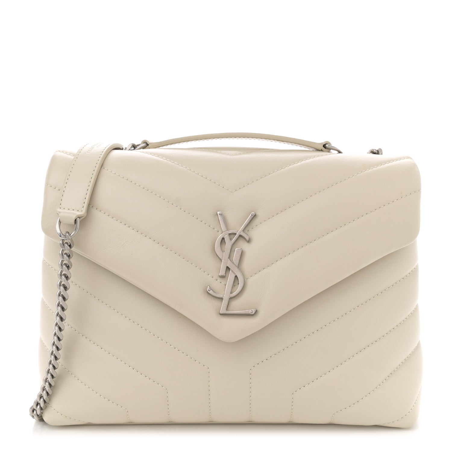 Saint Laurent Calfskin Y Quilted Monogram Small Loulou Chain Satchel Crema Soft 1 of 12