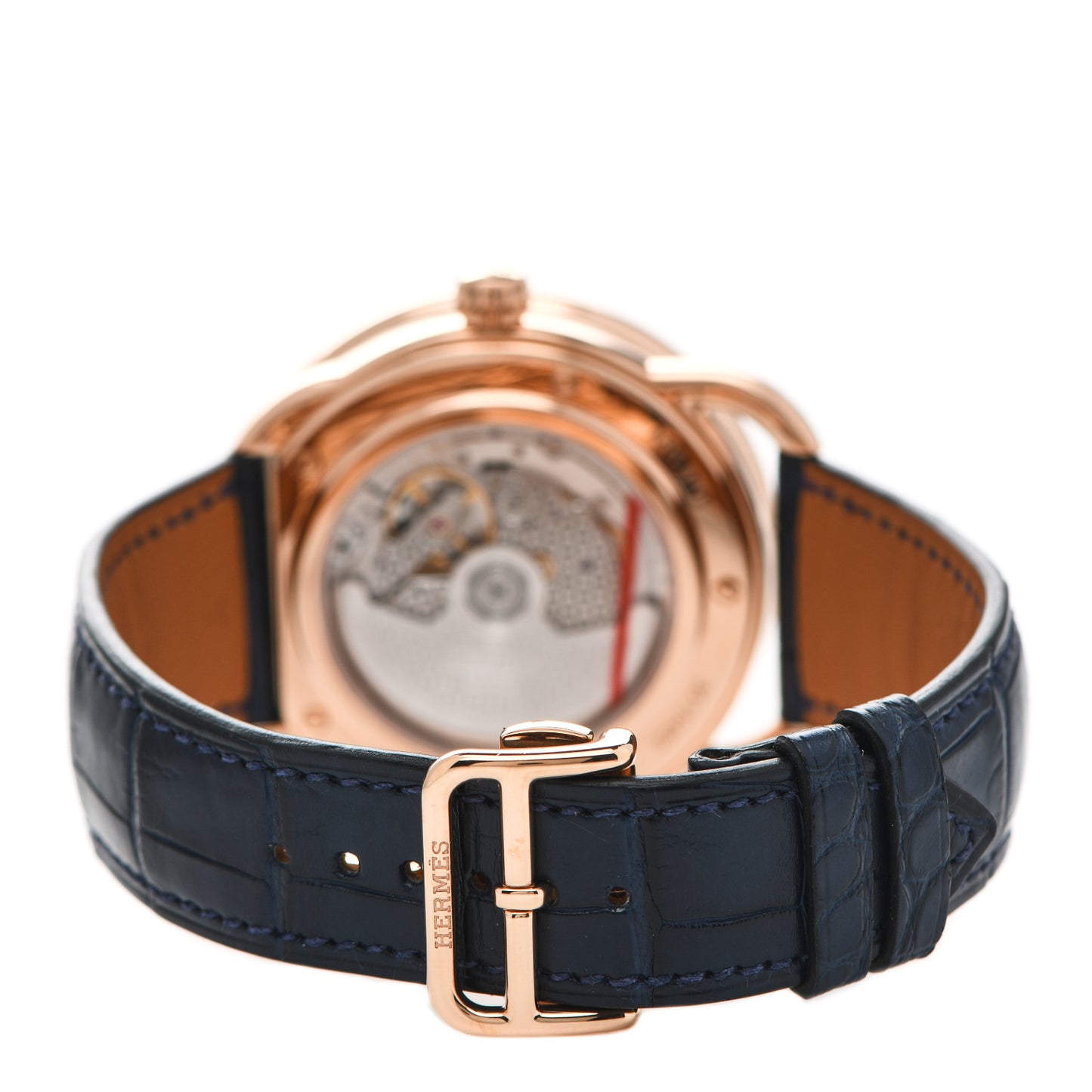 18K Rose Gold Alligator Mother of Pearl Lapis 43mm Arceau De La Lune Moon Phase Automatic Watch Bleu Abysse