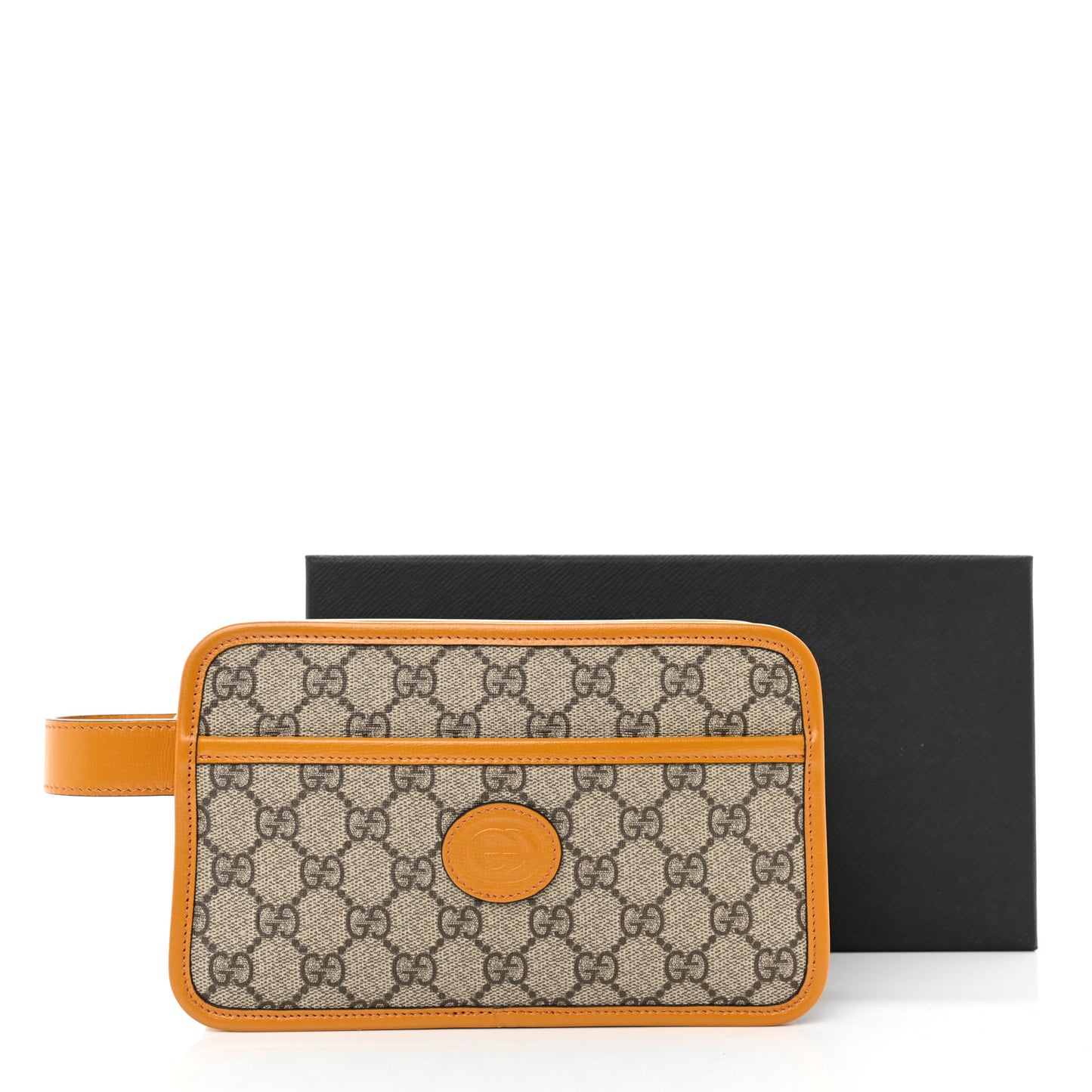 GG Supreme Monogram Textured Calfskin Retro Interlocking G Travel Pouch Beige Yellow