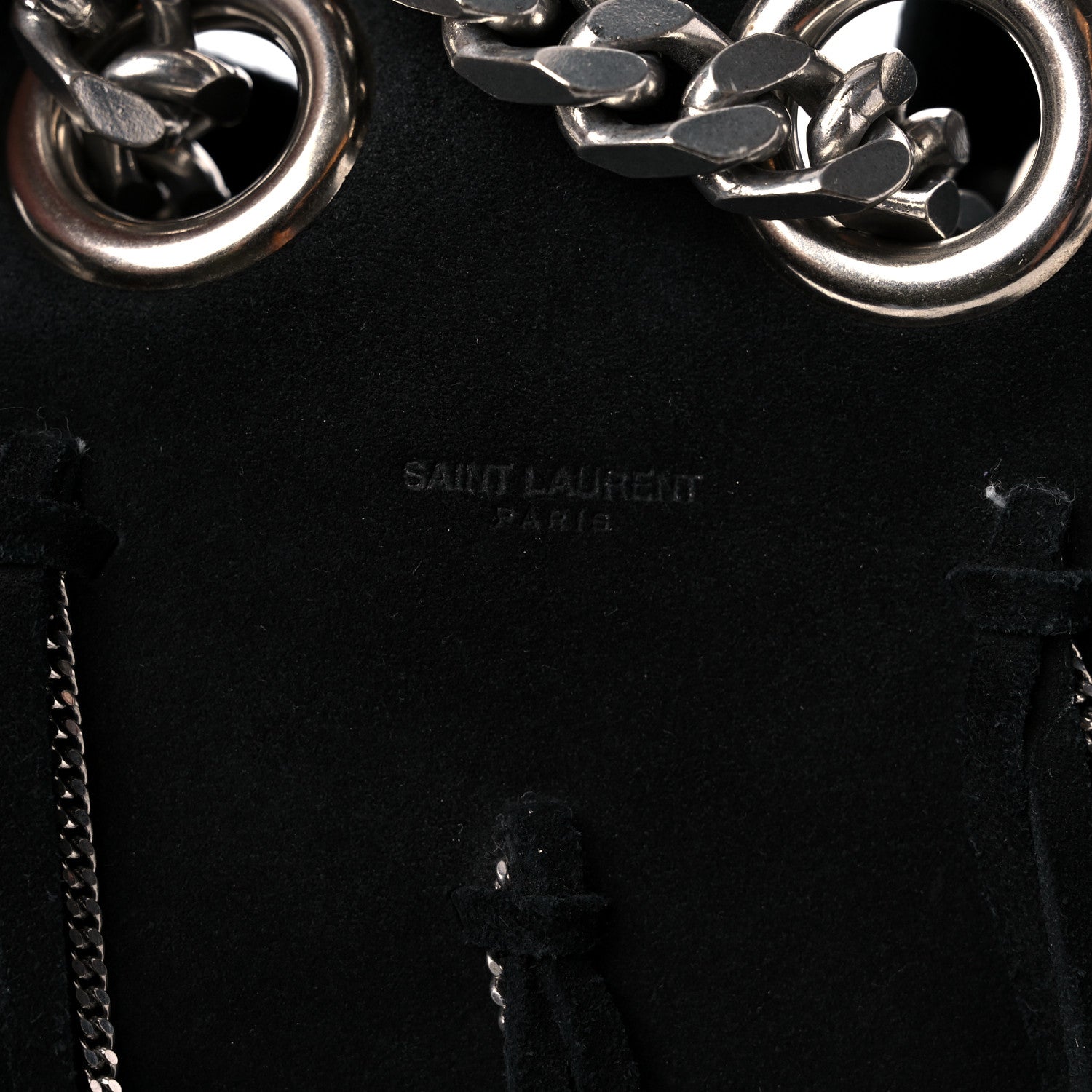 Saint Laurent Suede Calfskin Medium Emmanuelle Chain Fringe Bucket Bag Black 11 of 12