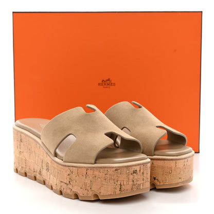 Hermes Suede Goatskin Cork Eze 30 Sandals 38 Beige Argile 9 of 9