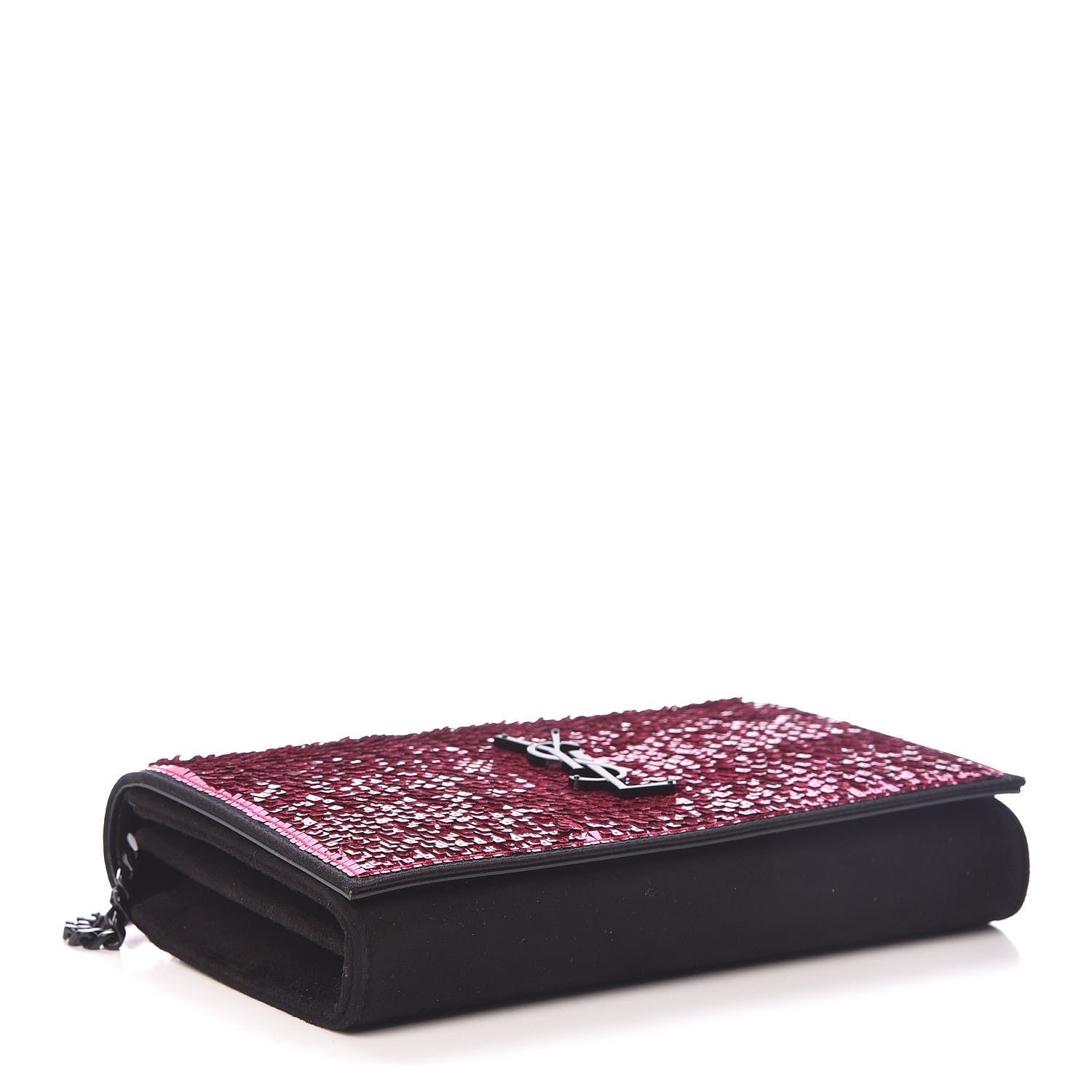 Saint Laurent Sequin Suede Monogram Chain Wallet Fuchsia Black 4 of 9
