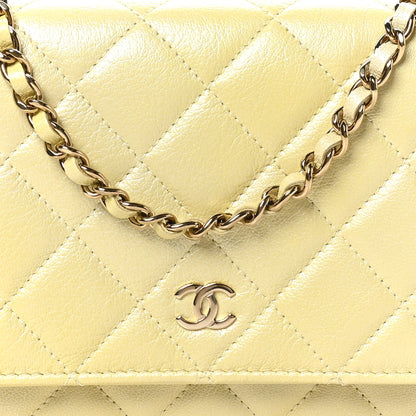 Chanel Iridescent Goatskin Quilted Wallet on Chain WOC Light Yellow 8 of 10