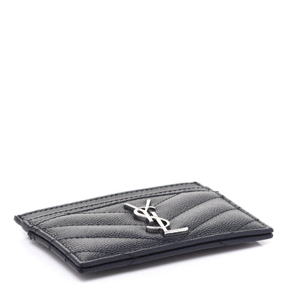 Saint Laurent Grain De Poudre Matelasse Chevron Monogram Credit Card Case Deep Marine 4 of 7