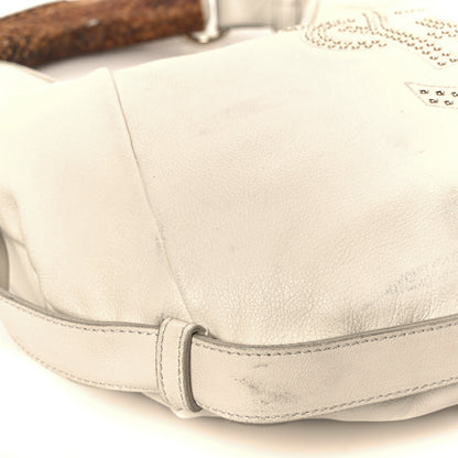 Saint Laurent Calfskin Horn Studded Logo Mombasa Hobo White 8 of 9